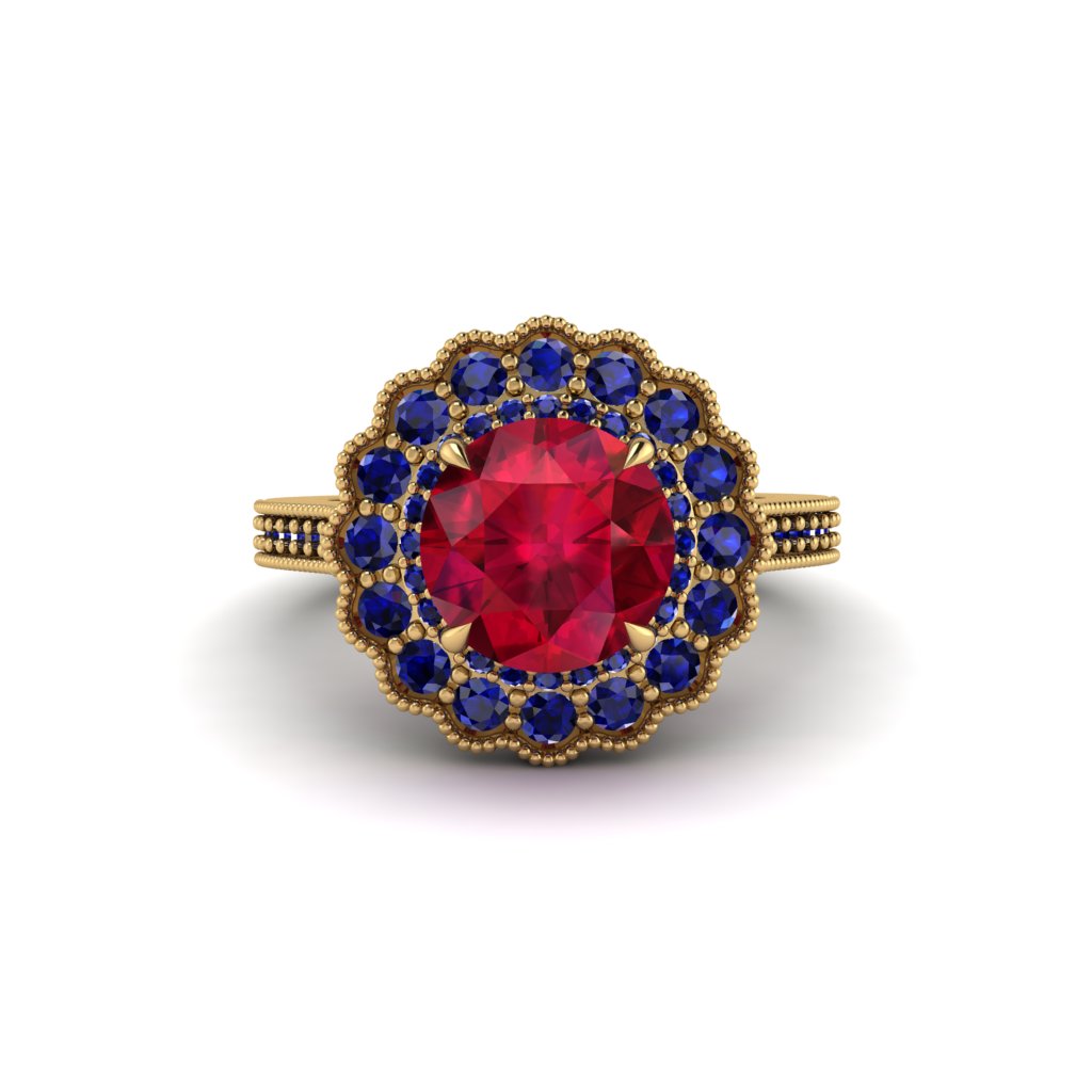 Sapphire Double Halo Cathedral Engagement Ring - Deirdre No. 70