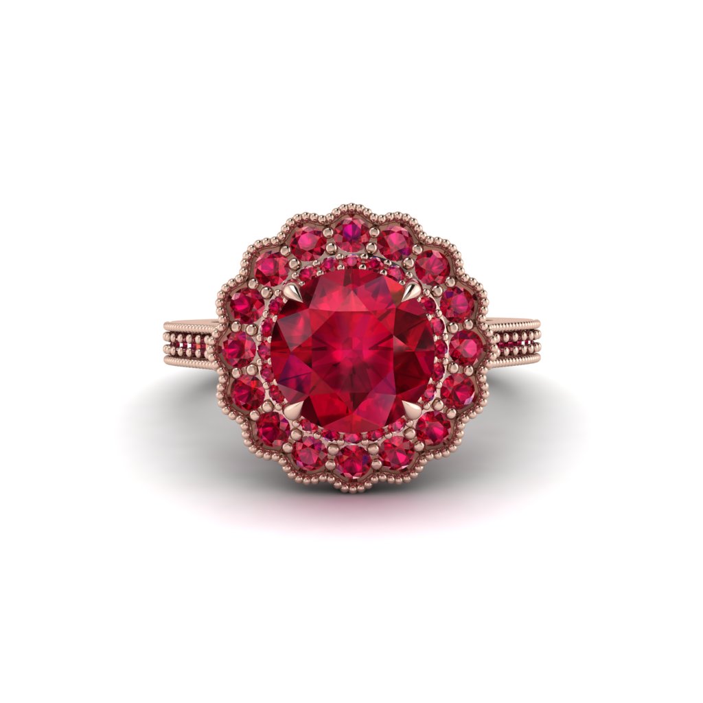 Ruby Double Halo Cathedral Engagement Ring - Deirdre No. 56