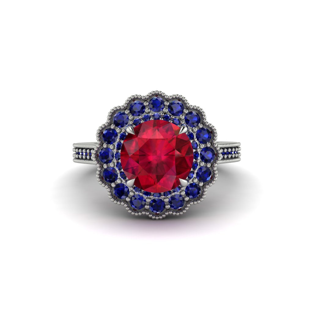 Sapphire Double Halo Cathedral Engagement Ring - Deirdre No. 72