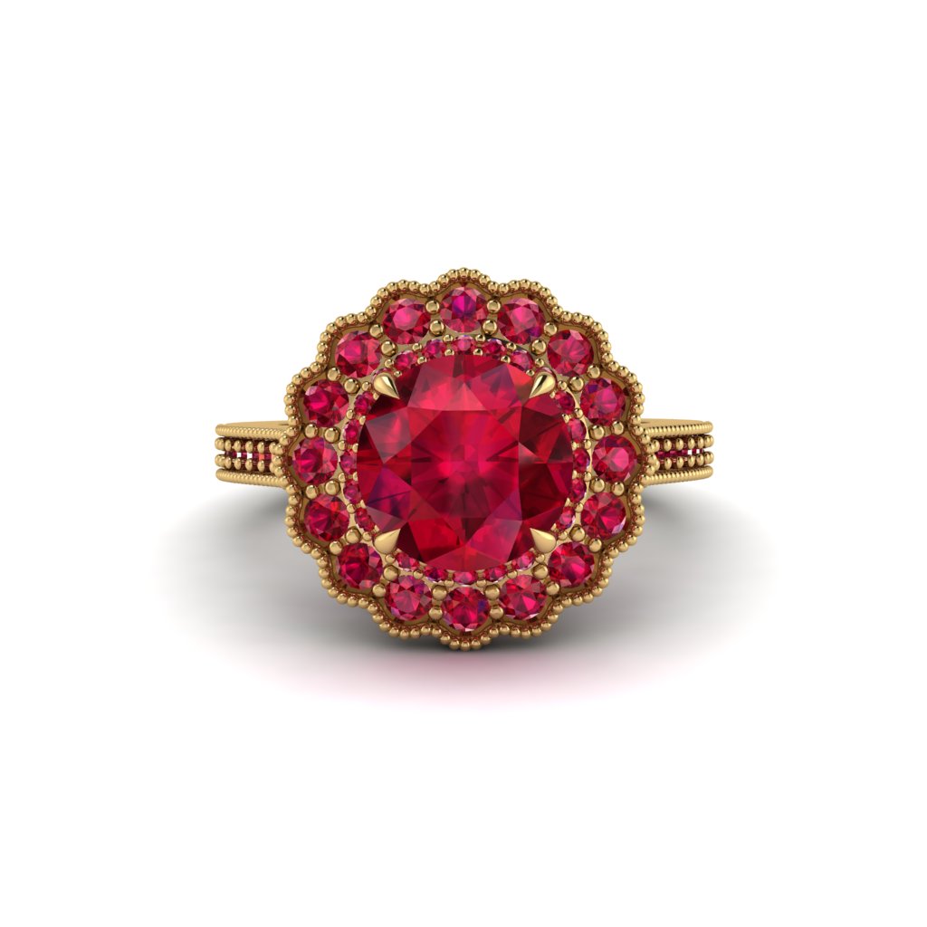 Ruby Double Halo Cathedral Engagement Ring - Deirdre No. 55