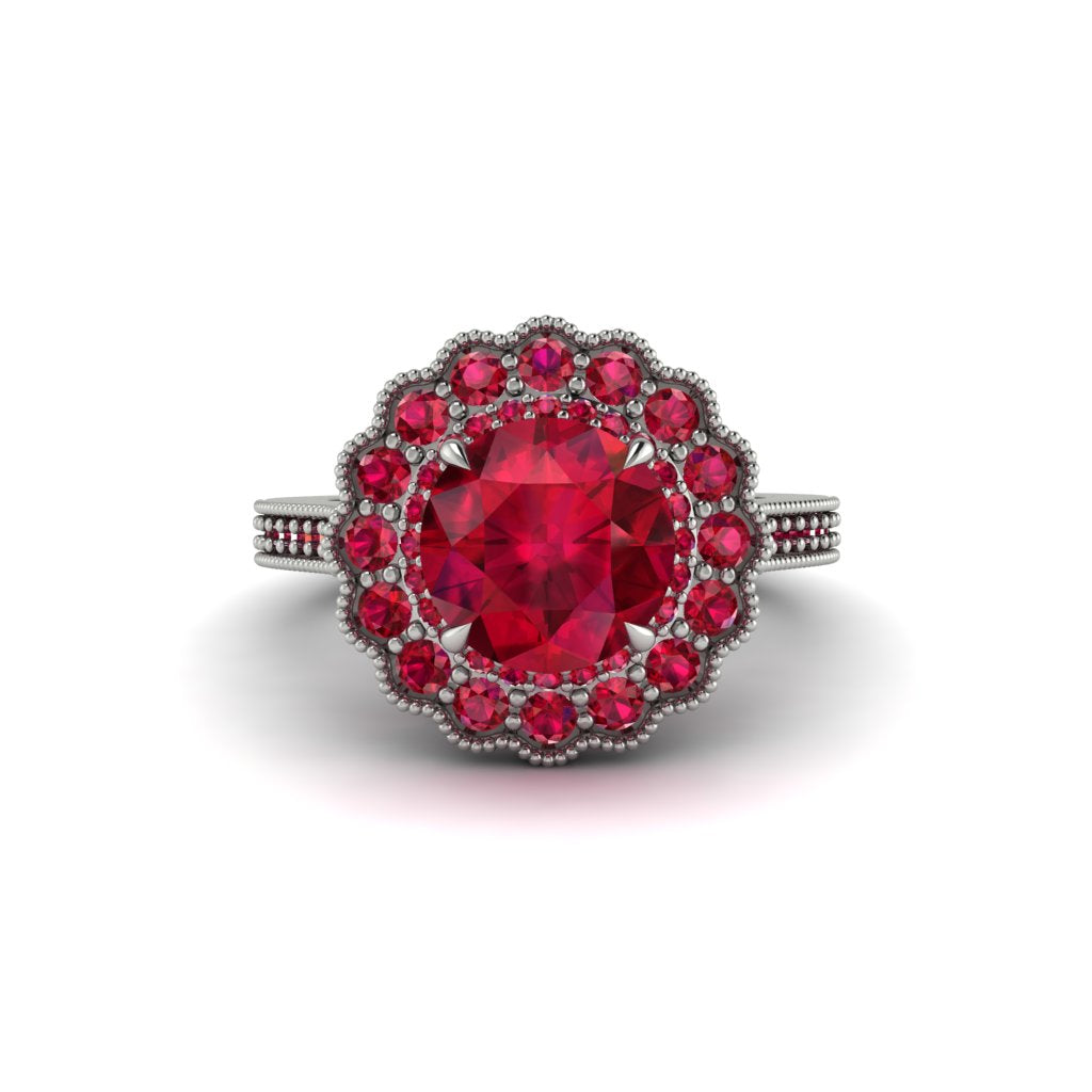 Ruby Double Halo Cathedral Engagement Ring - Deirdre No. 57