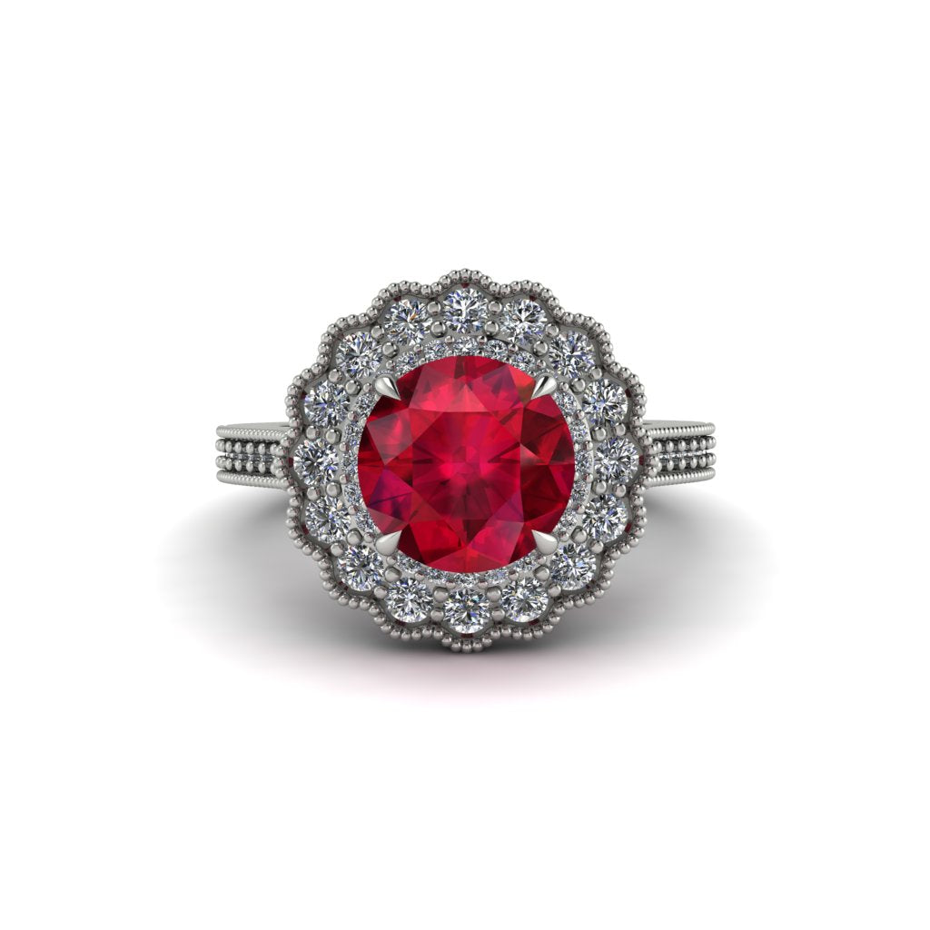 Diamond Double Halo Cathedral Engagement Ring - Deirdre No. 12