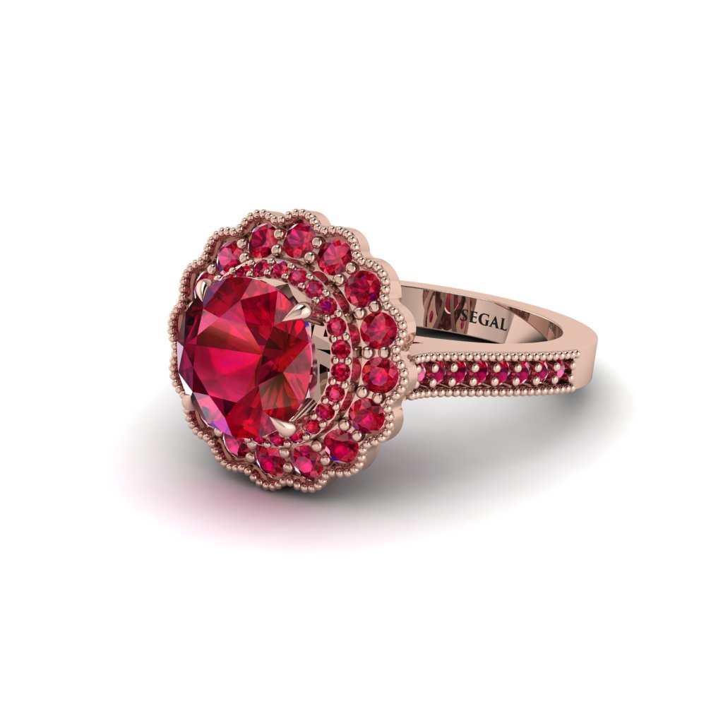 Ruby Double Halo Cathedral Engagement Ring - Deirdre No. 56
