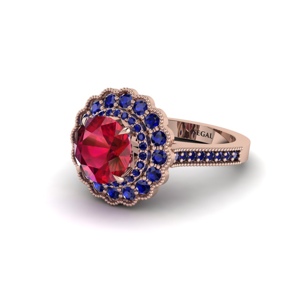 Sapphire Double Halo Cathedral Engagement Ring - Deirdre No. 71