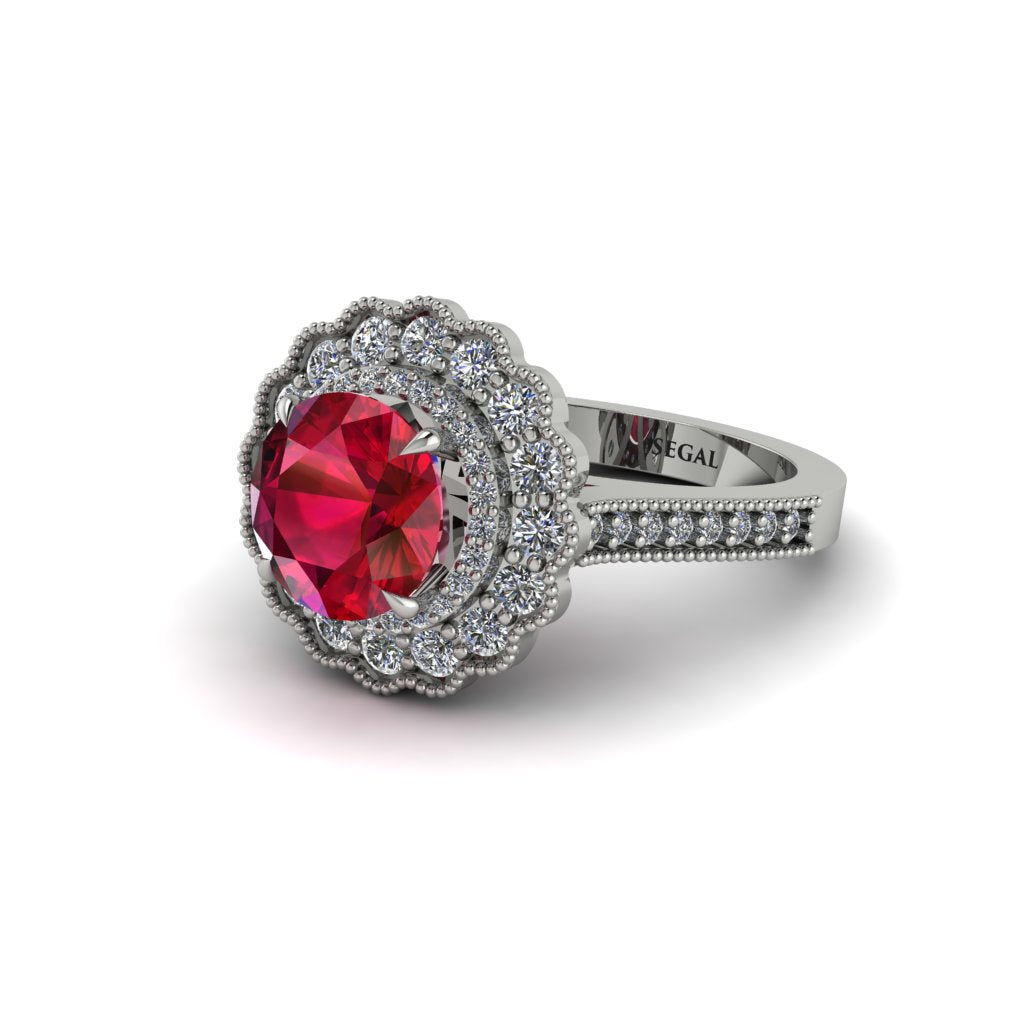 Diamond Double Halo Cathedral Engagement Ring - Deirdre No. 12