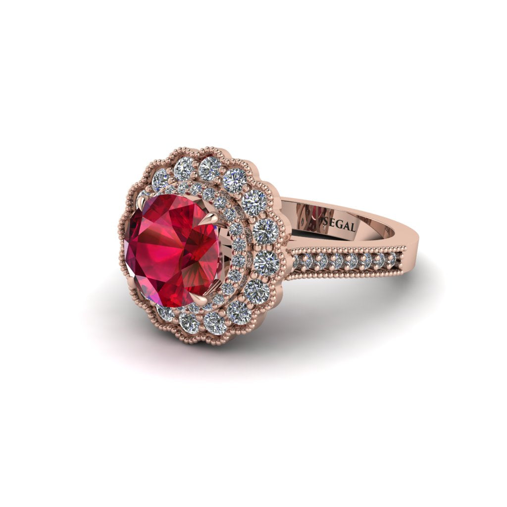 Diamond Double Halo Cathedral Engagement Ring - Deirdre No. 11