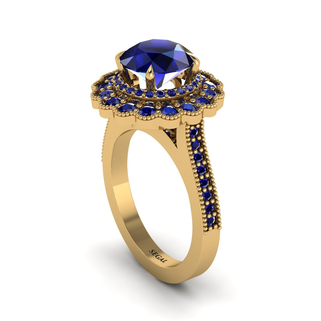 Sapphire Double Halo Cathedral Engagement Ring - Deirdre No. 73
