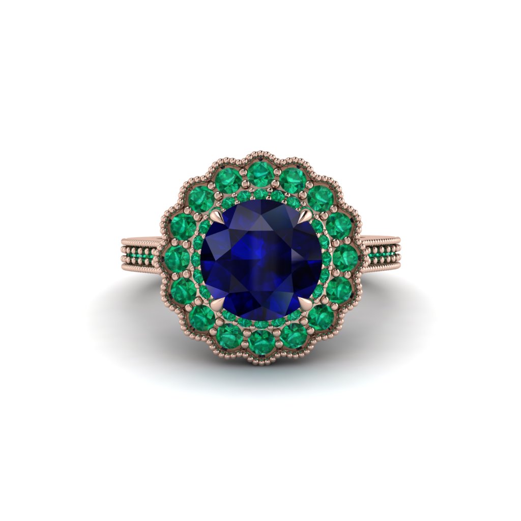 Emerald Double Halo Cathedral Engagement Ring - Deirdre No. 29