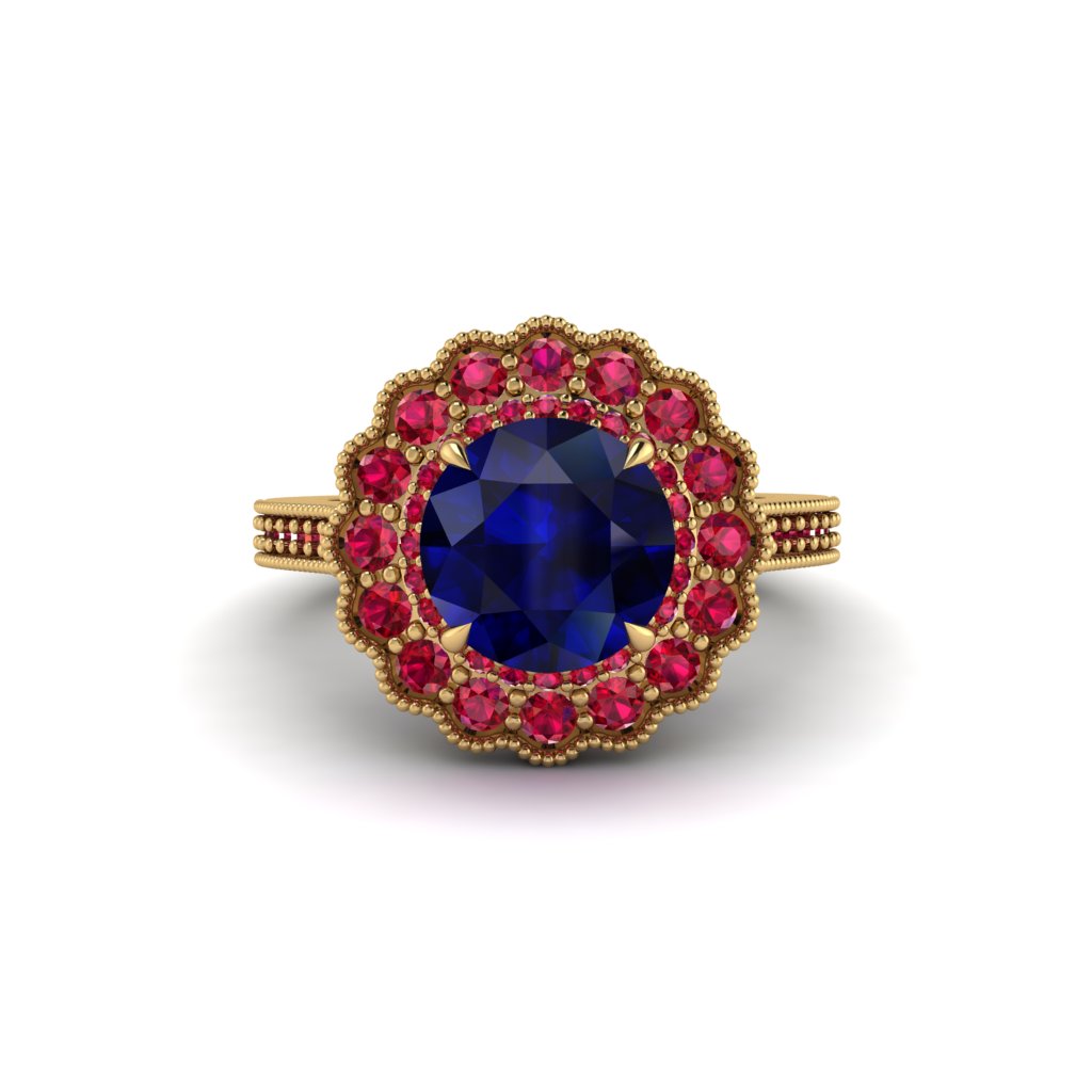 Ruby Double Halo Cathedral Engagement Ring - Deirdre No. 58