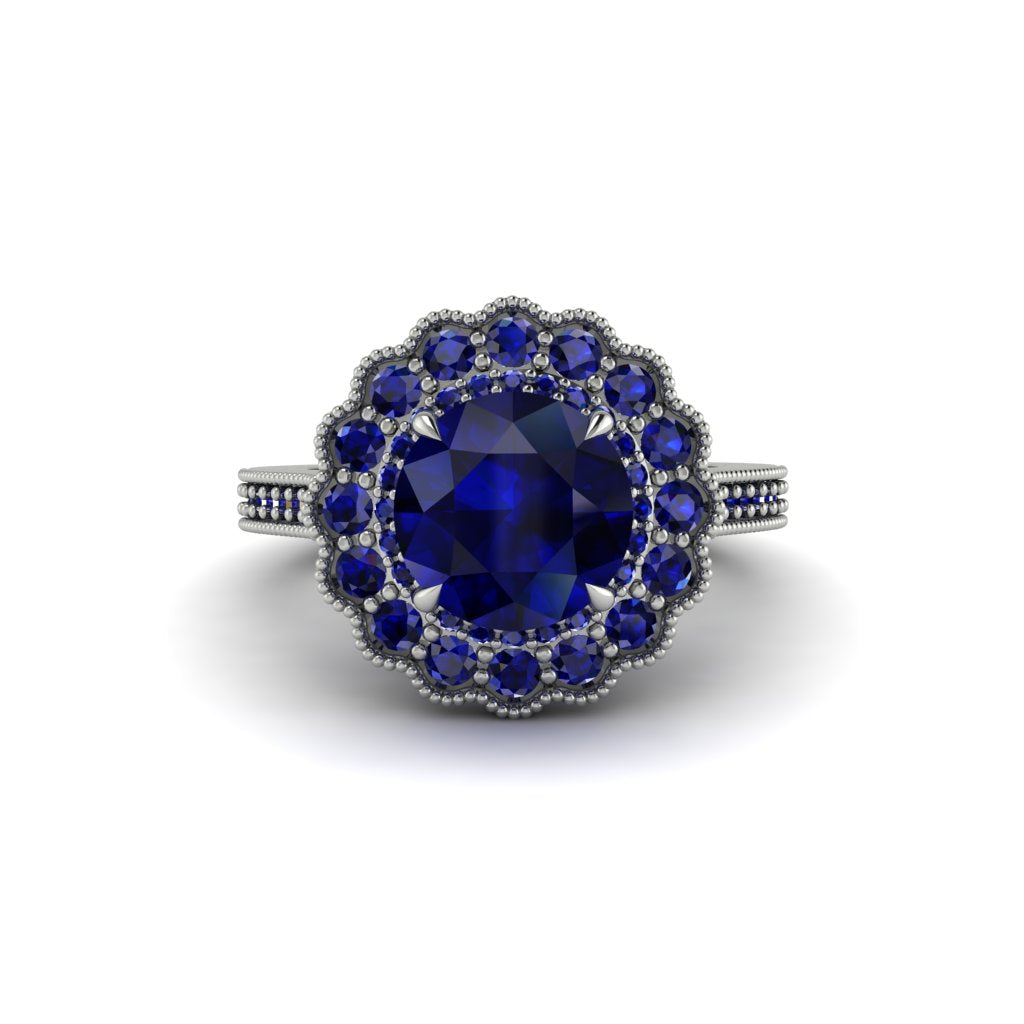 Sapphire Double Halo Cathedral Engagement Ring - Deirdre No. 75