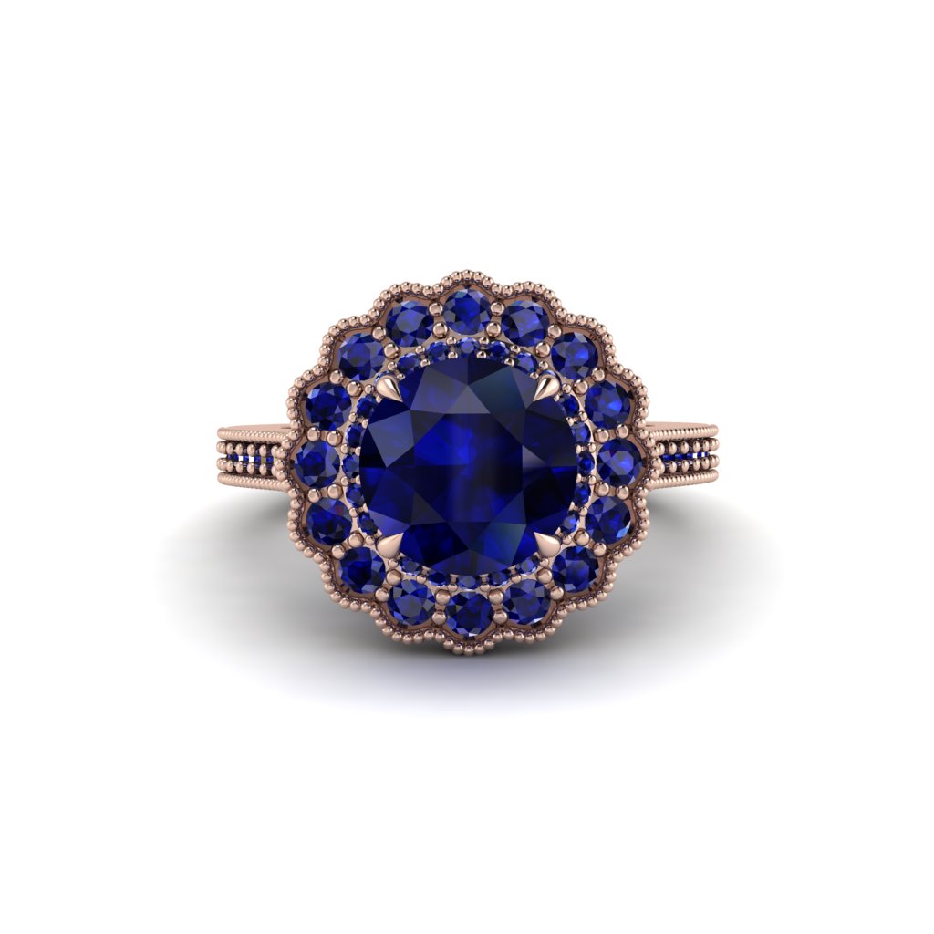 Sapphire Double Halo Cathedral Engagement Ring - Deirdre No. 74