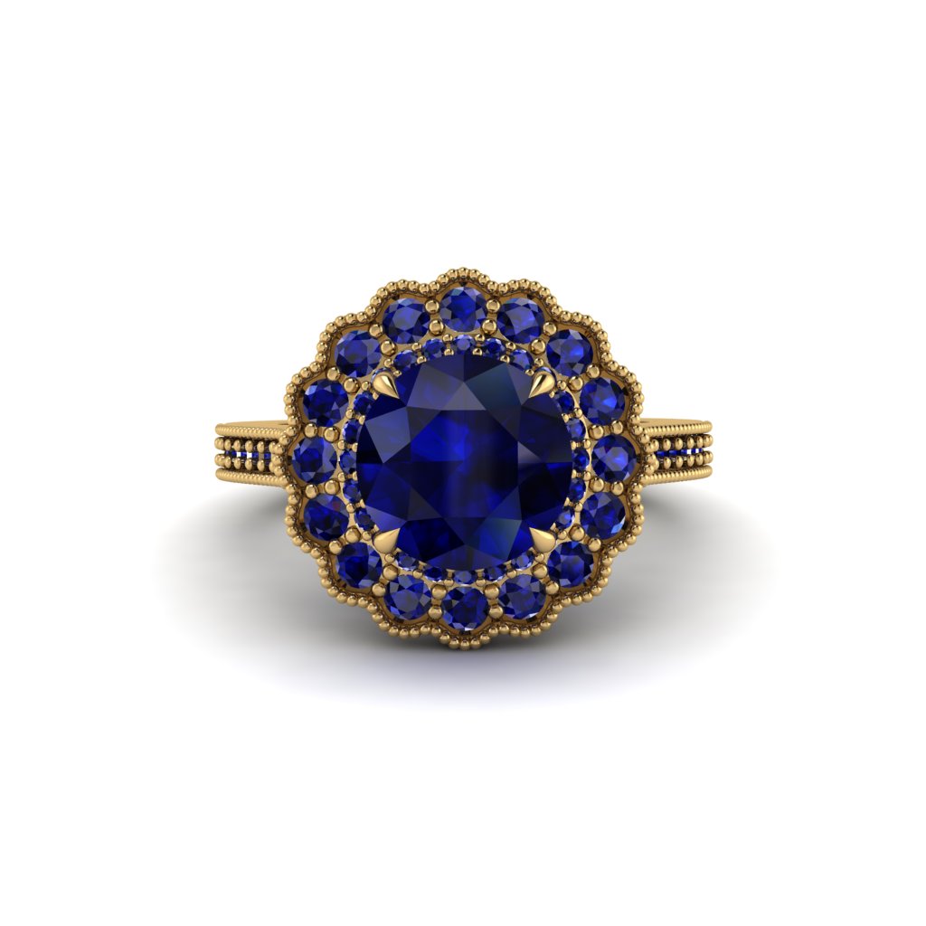 Sapphire Double Halo Cathedral Engagement Ring - Deirdre No. 73