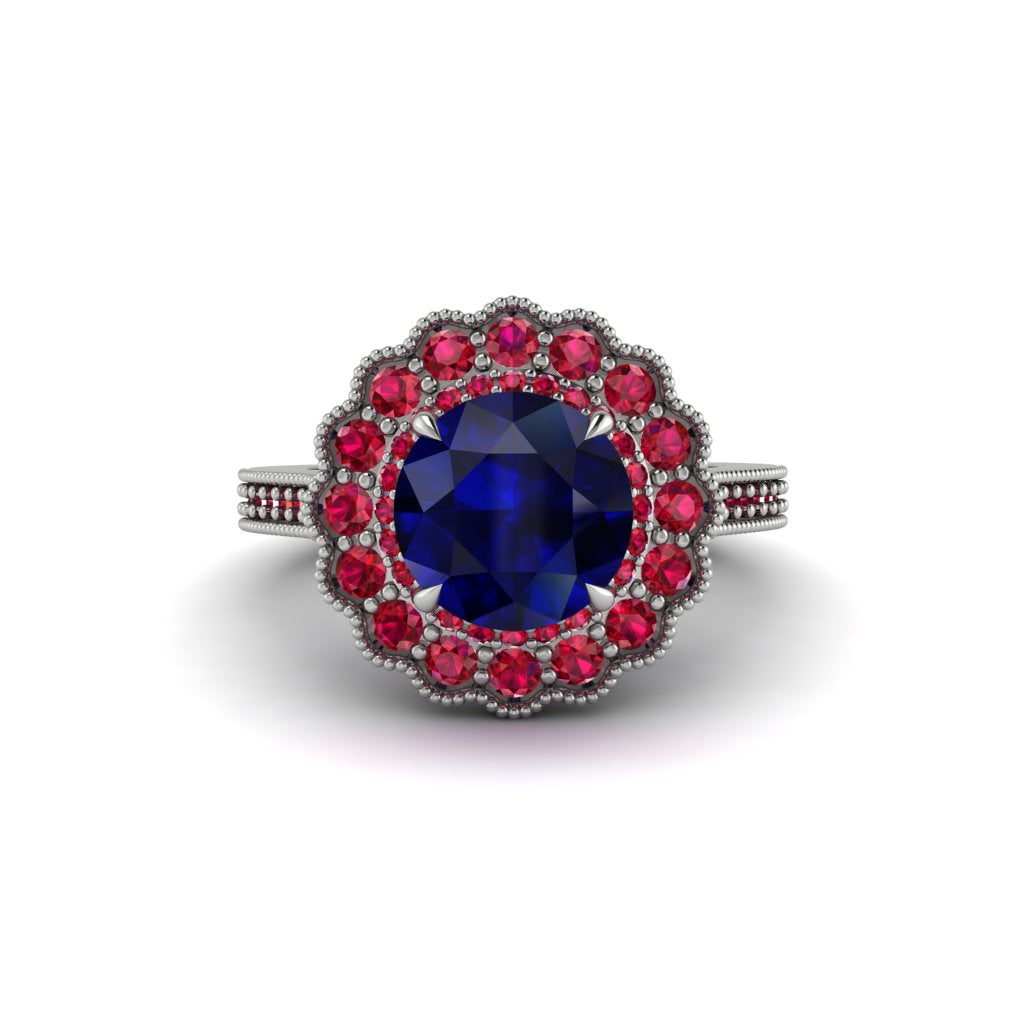 Ruby Double Halo Cathedral Engagement Ring - Deirdre No. 60
