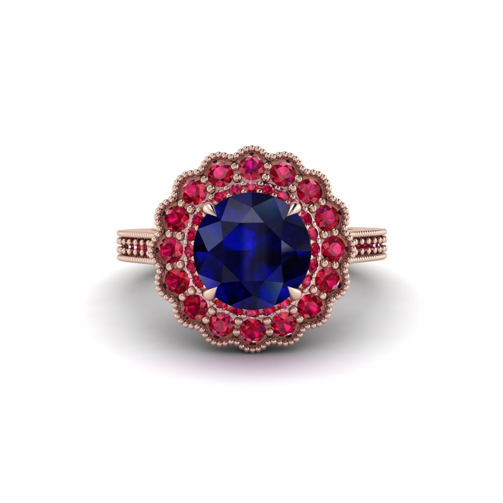 Ruby Double Halo Cathedral Engagement Ring - Deirdre No. 59