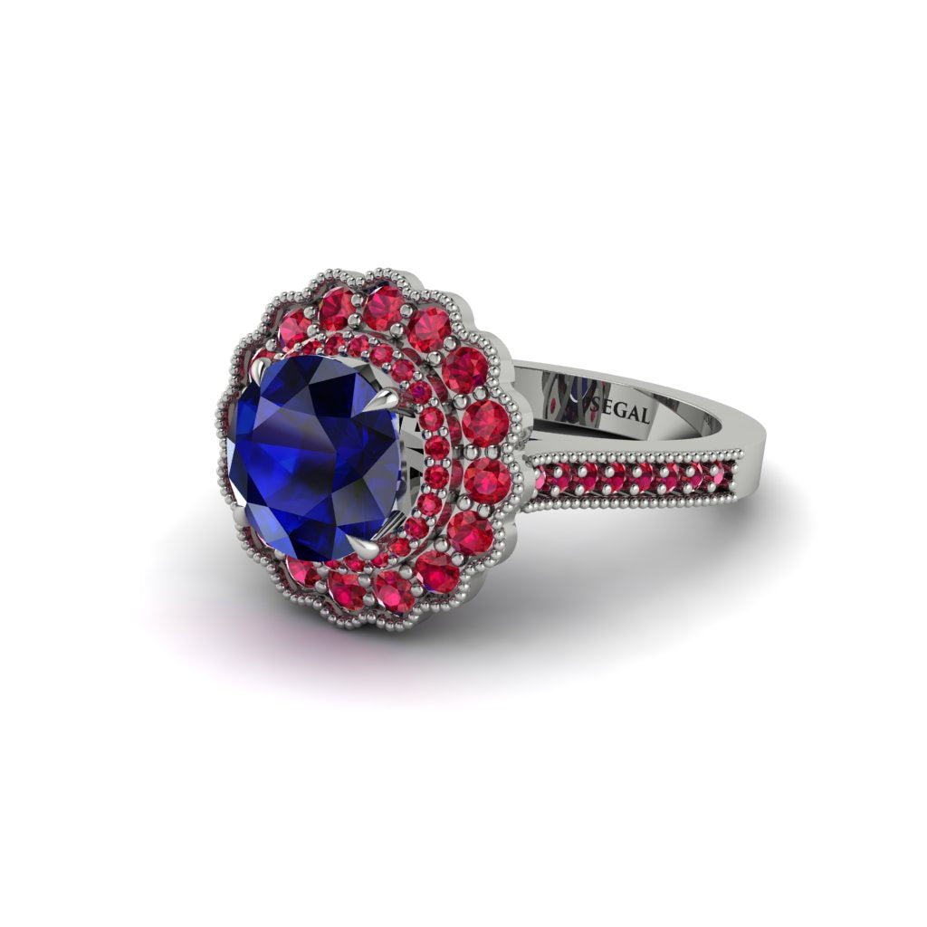 Ruby Double Halo Cathedral Engagement Ring - Deirdre No. 60