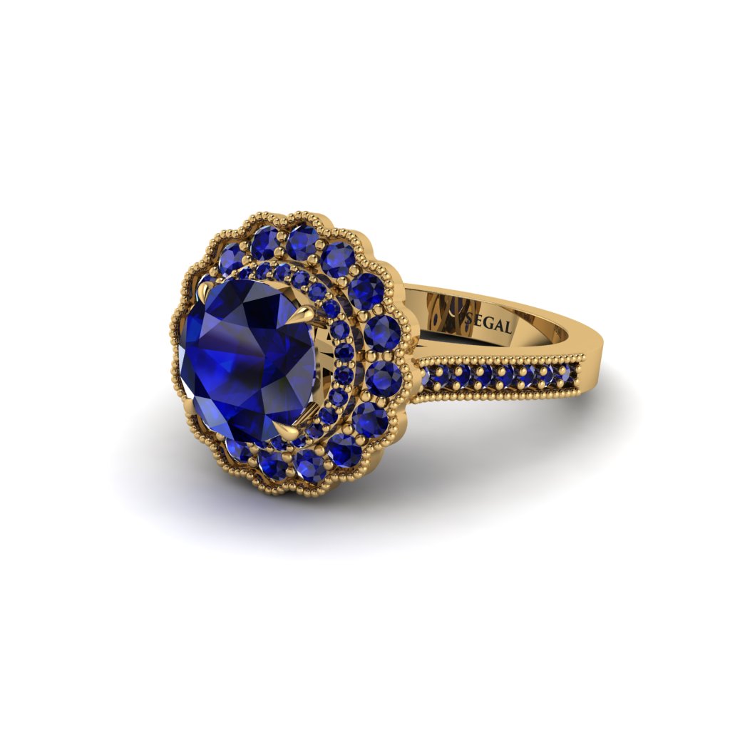 Sapphire Double Halo Cathedral Engagement Ring - Deirdre No. 73