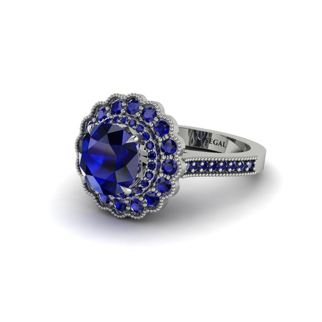 Sapphire Double Halo Cathedral Engagement Ring - Deirdre No. 75