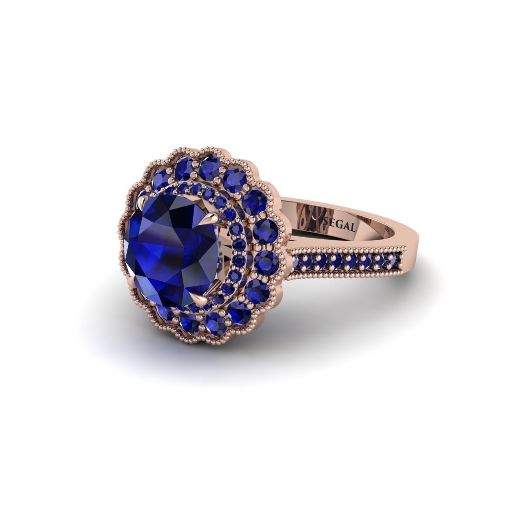 Sapphire Double Halo Cathedral Engagement Ring - Deirdre No. 74