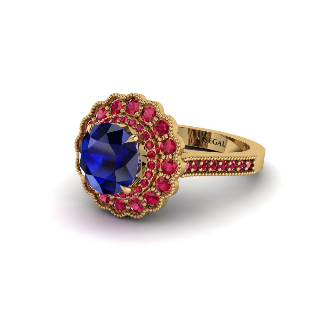 Ruby Double Halo Cathedral Engagement Ring - Deirdre No. 58