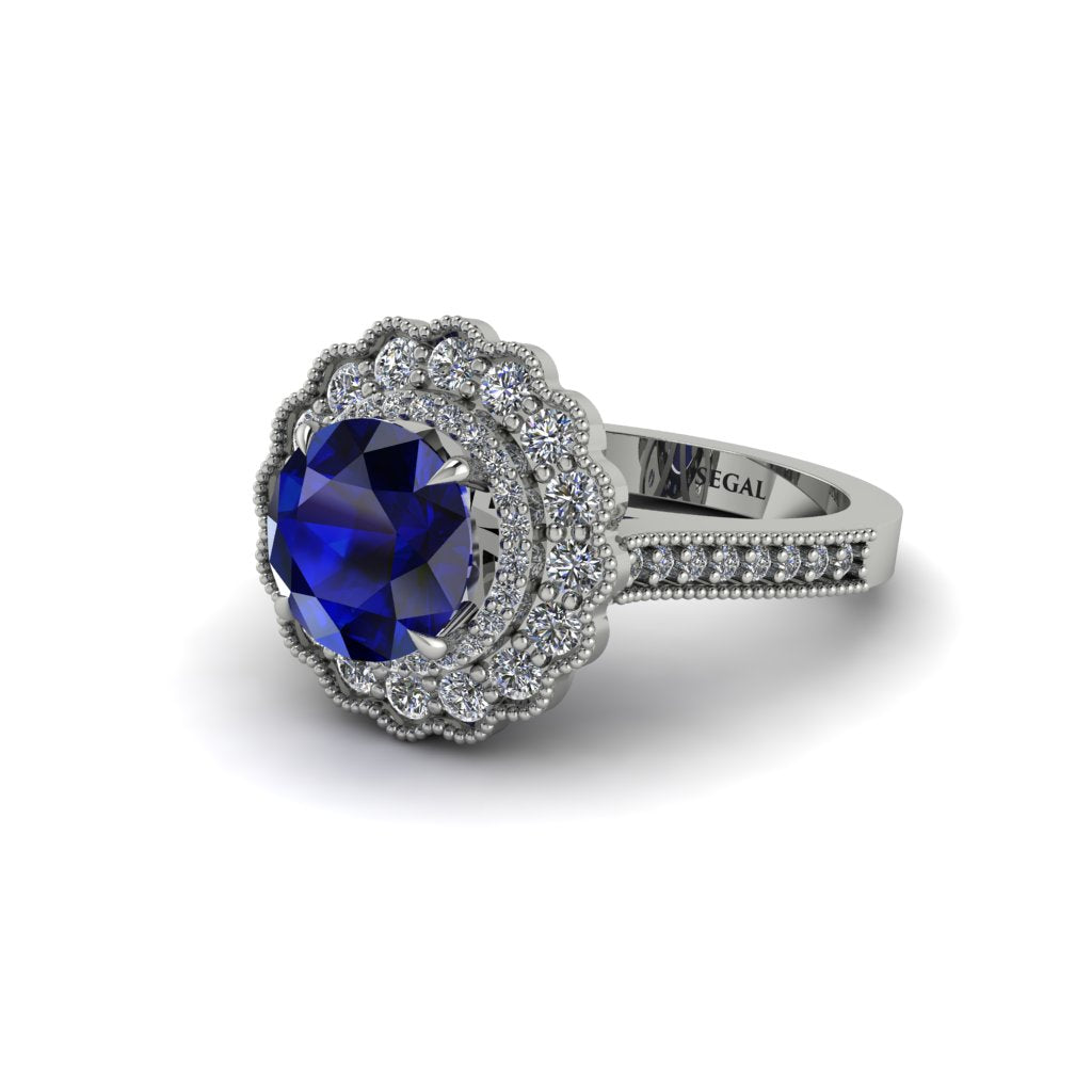 Diamond Double Halo Cathedral Engagement Ring - Deirdre No. 15