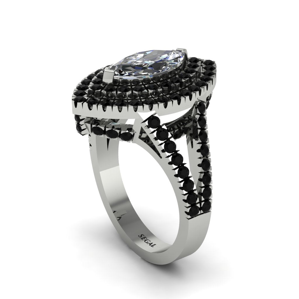 Marquise Diamond Double Halo Engagement Ring - Avah No. 33
