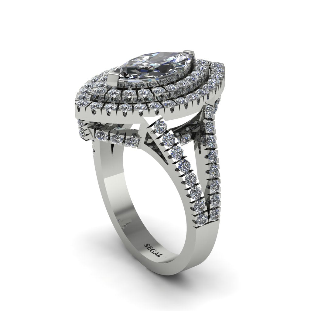 Marquise Diamond Double Halo Engagement Ring - Avah No. 3
