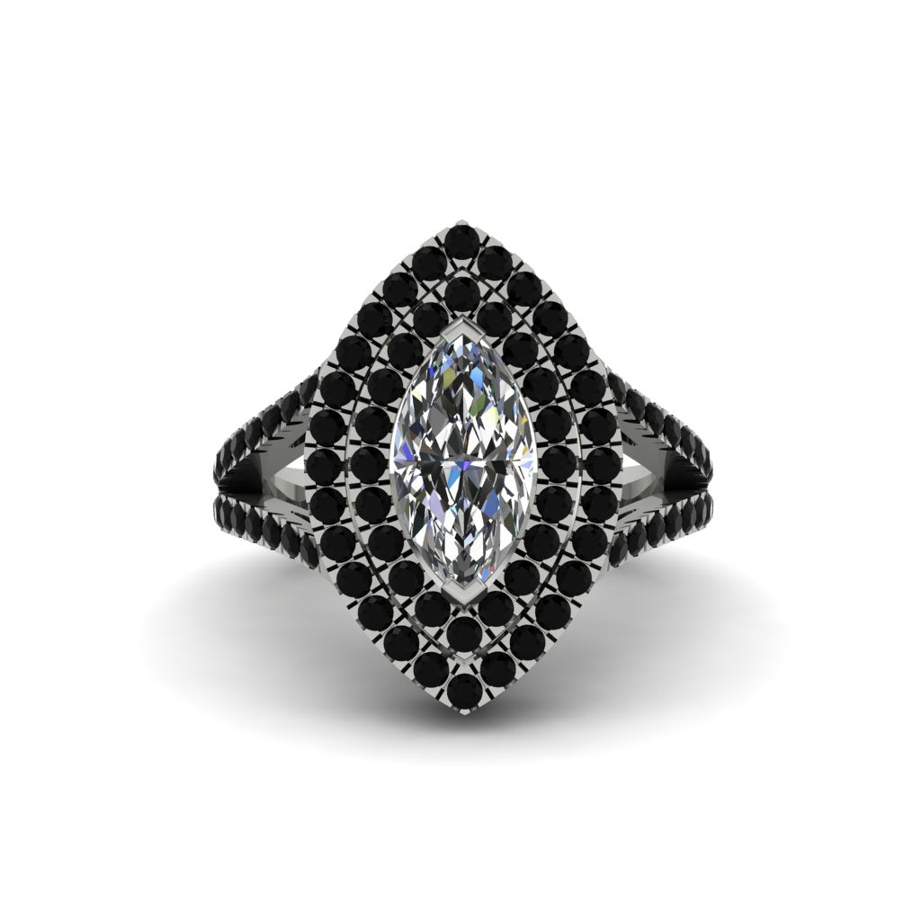 Marquise Diamond Double Halo Engagement Ring - Avah No. 33