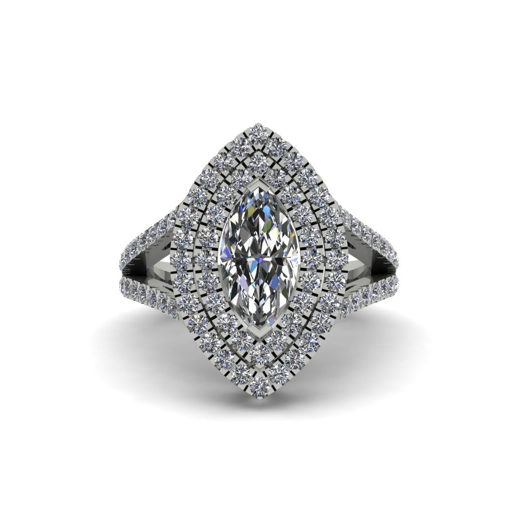 Marquise Diamond Double Halo Engagement Ring - Avah No. 3