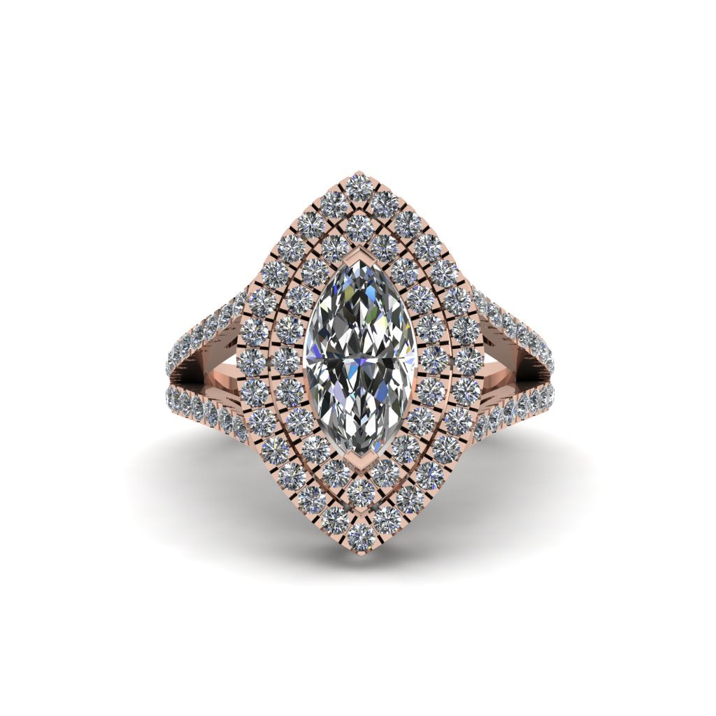 Marquise Diamond Double Halo Engagement Ring - Avah No. 2