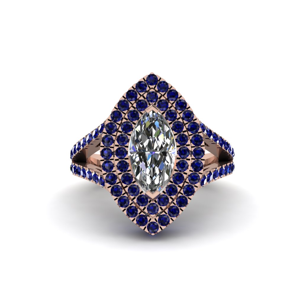 Marquise Diamond Double Halo Engagement Ring - Avah No. 62