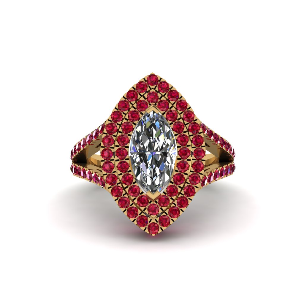 Marquise Diamond Double Halo Engagement Ring - Avah No. 46