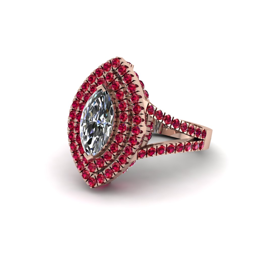 Marquise Diamond Double Halo Engagement Ring - Avah No. 47
