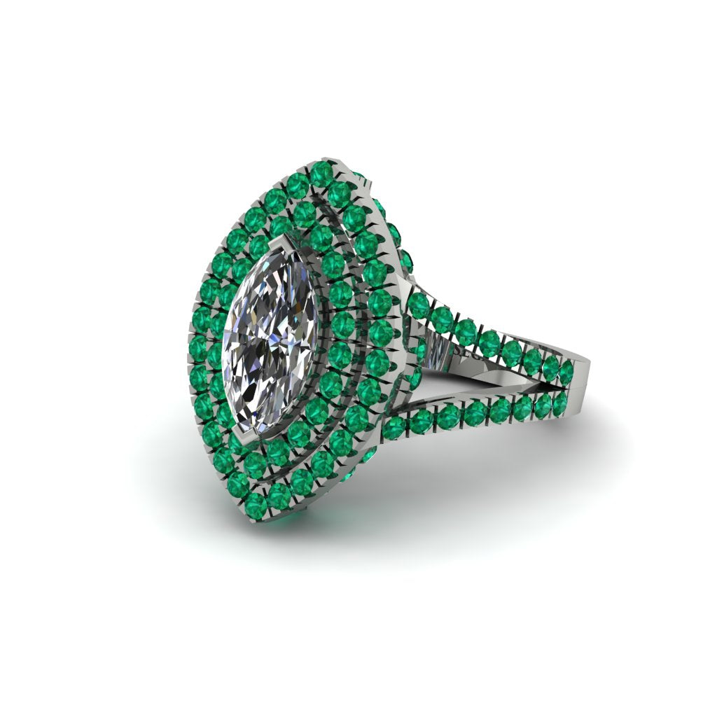 Marquise Diamond Double Halo Engagement Ring - Avah No. 18