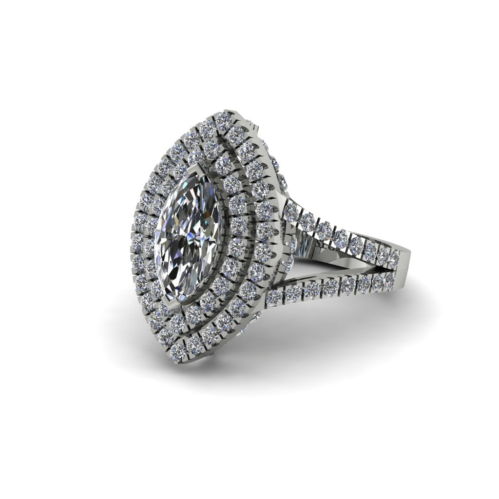 Marquise Diamond Double Halo Engagement Ring - Avah No. 3