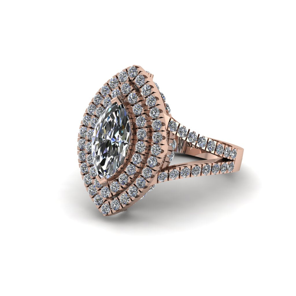 Marquise Diamond Double Halo Engagement Ring - Avah No. 2
