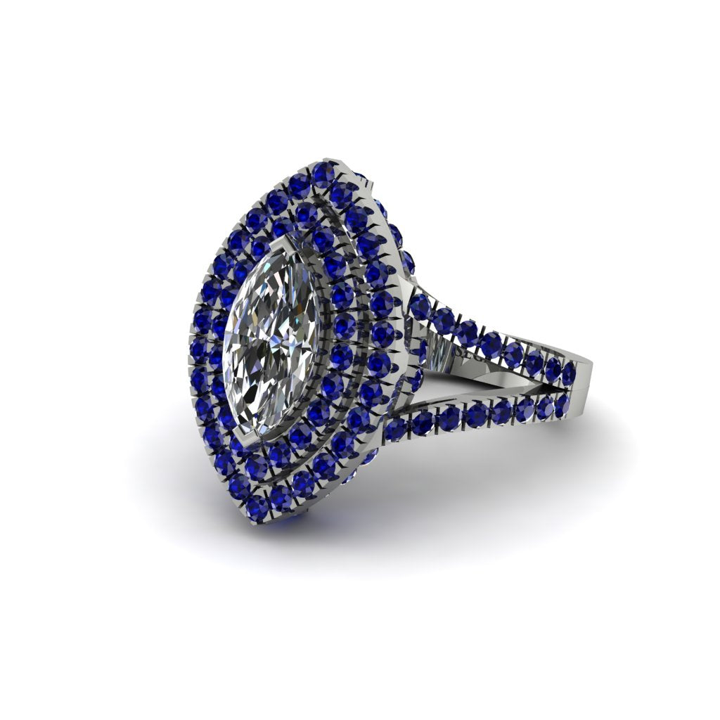 Marquise Diamond Double Halo Engagement Ring - Avah No. 63