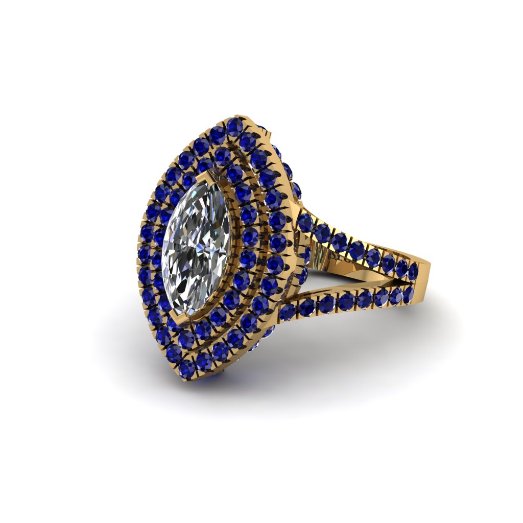 Marquise Diamond Double Halo Engagement Ring - Avah No. 61