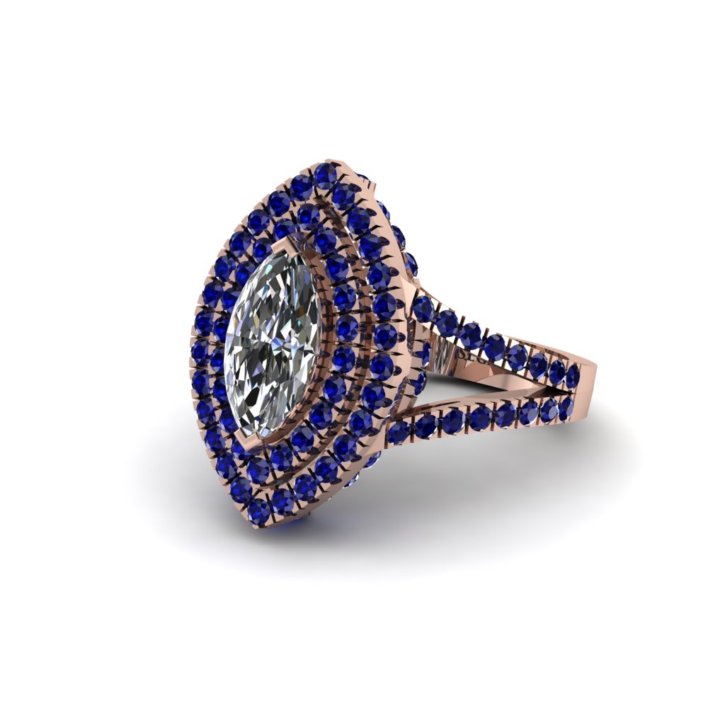 Marquise Diamond Double Halo Engagement Ring - Avah No. 62