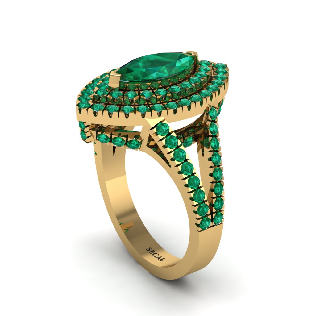 Marquise Emerald Double Halo Engagement Ring - Avah No. 19