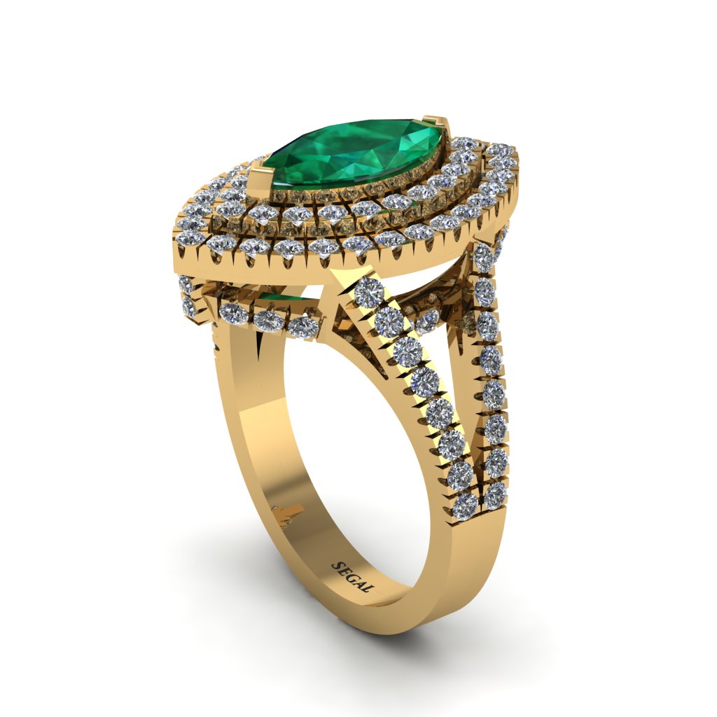 Marquise Emerald Double Halo Engagement Ring - Avah No. 4