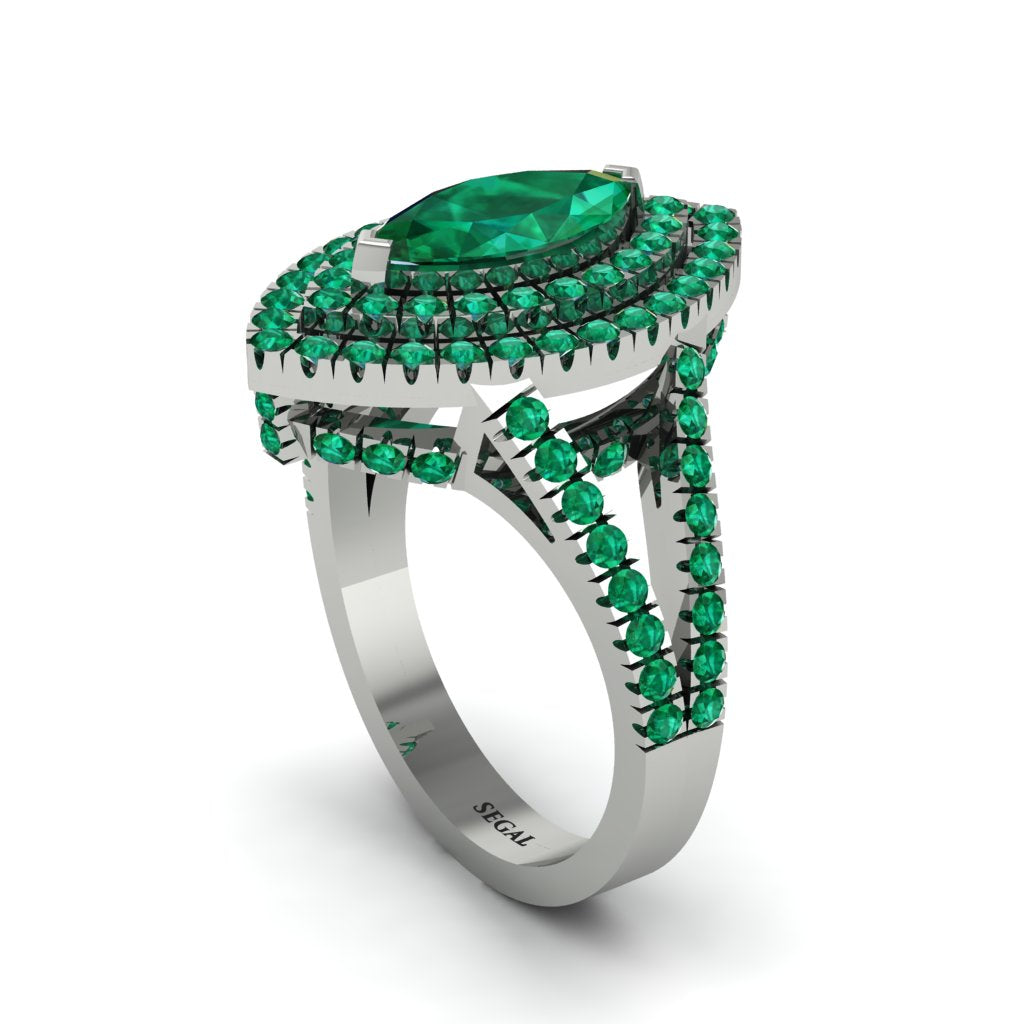 Marquise Emerald Double Halo Engagement Ring - Avah No. 21