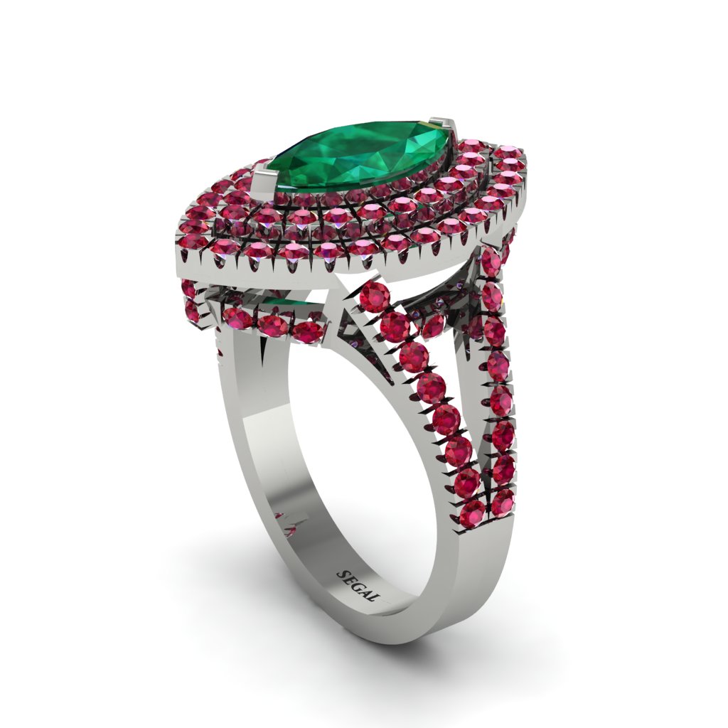 Marquise Emerald Double Halo Engagement Ring - Avah No. 51