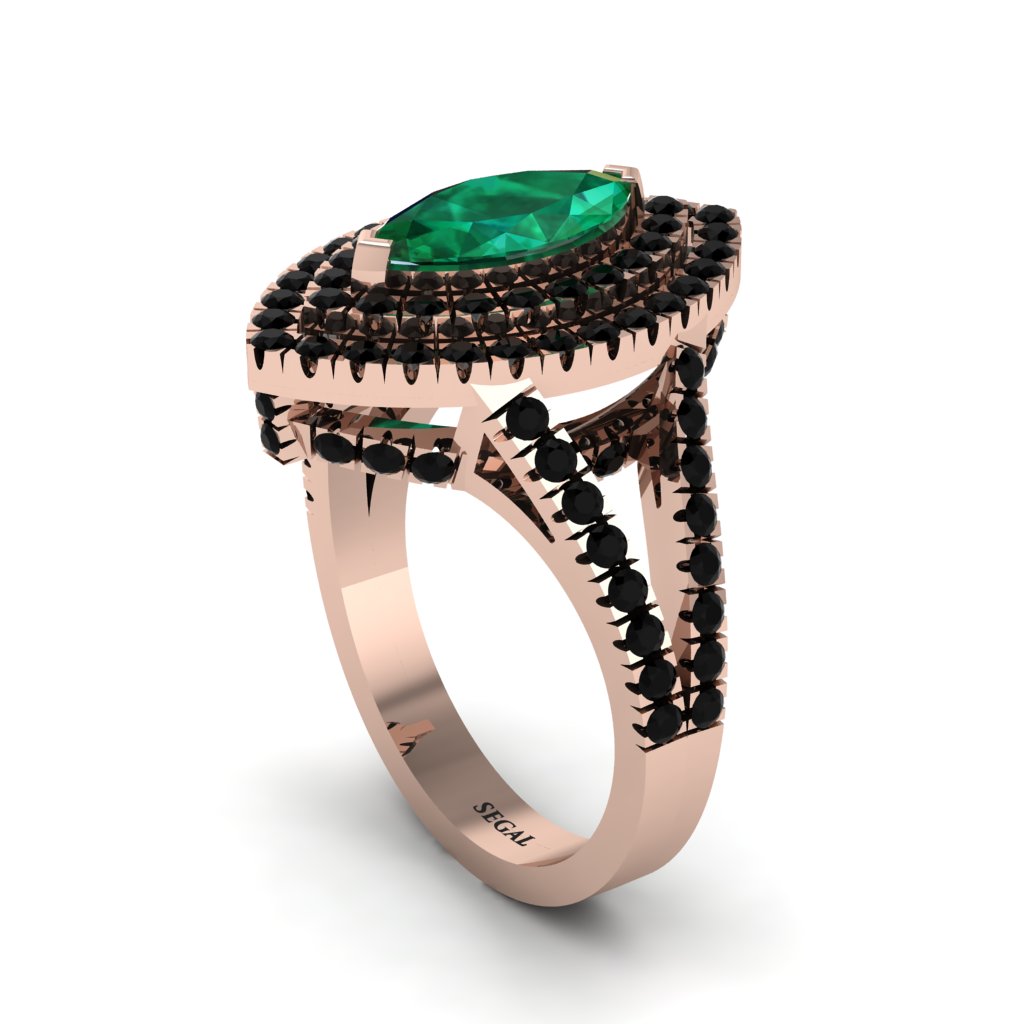 Marquise Emerald Double Halo Engagement Ring - Avah No. 35