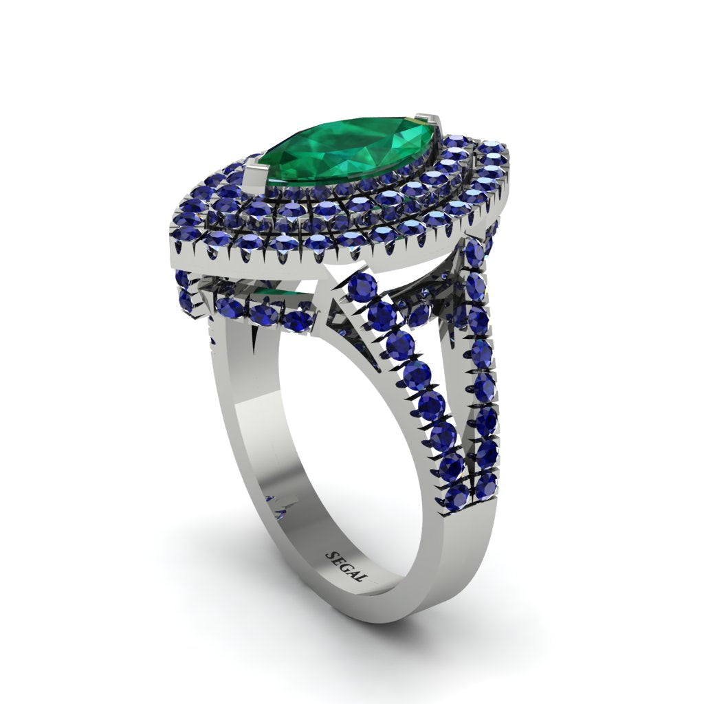 Marquise Emerald Double Halo Engagement Ring - Avah No. 66