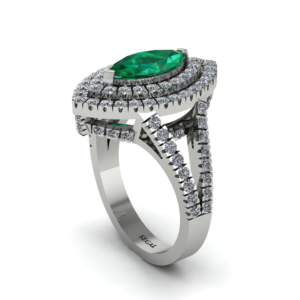 Marquise Emerald Double Halo Engagement Ring - Avah No. 6