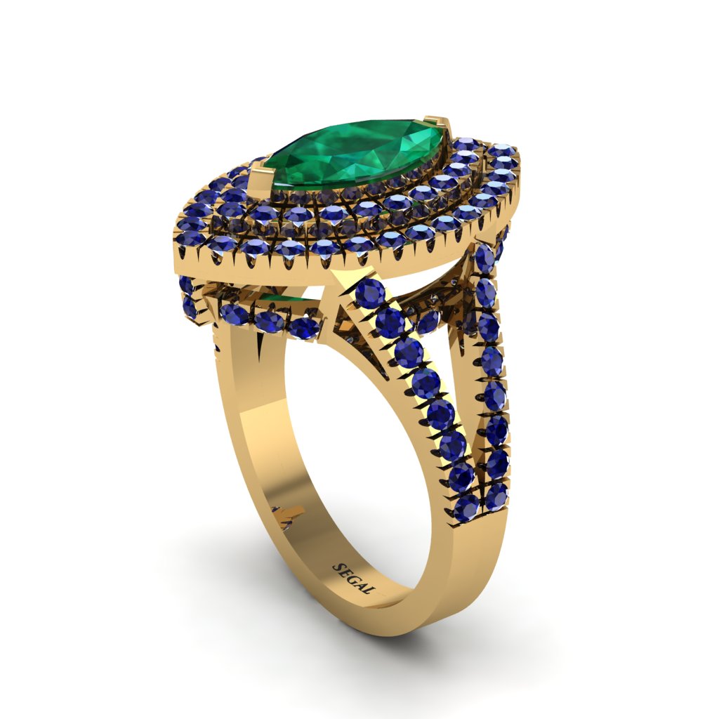 Marquise Emerald Double Halo Engagement Ring - Avah No. 64