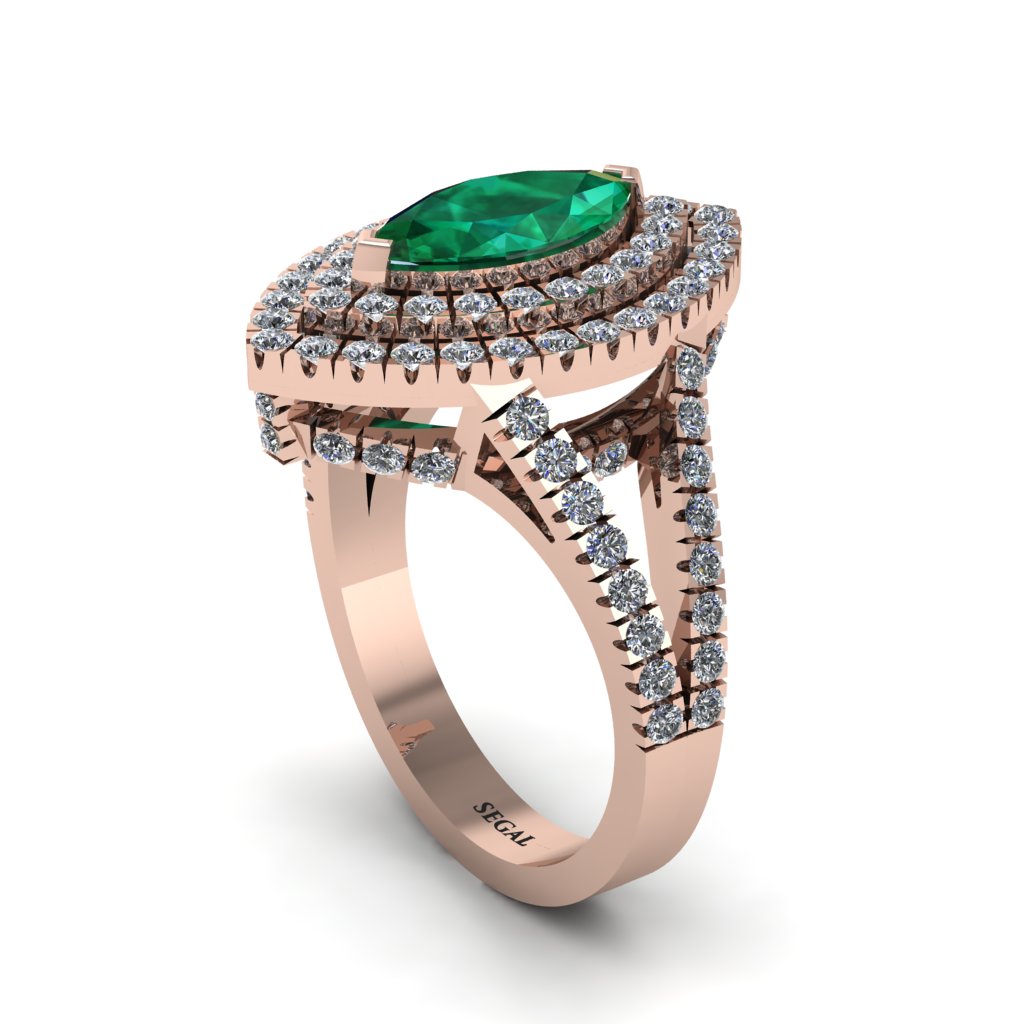 Marquise Emerald Double Halo Engagement Ring - Avah No. 5
