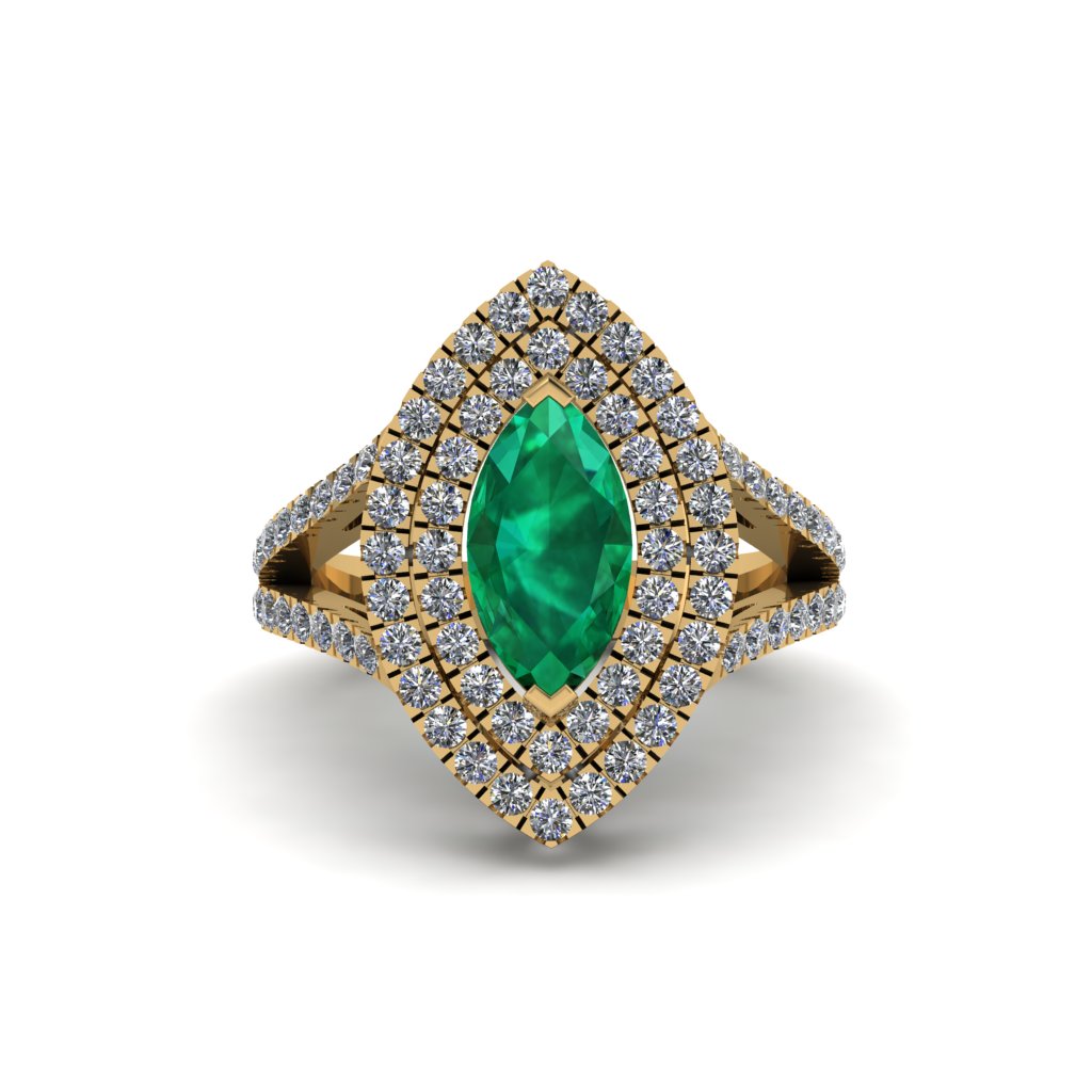 Marquise Emerald Double Halo Engagement Ring - Avah No. 4