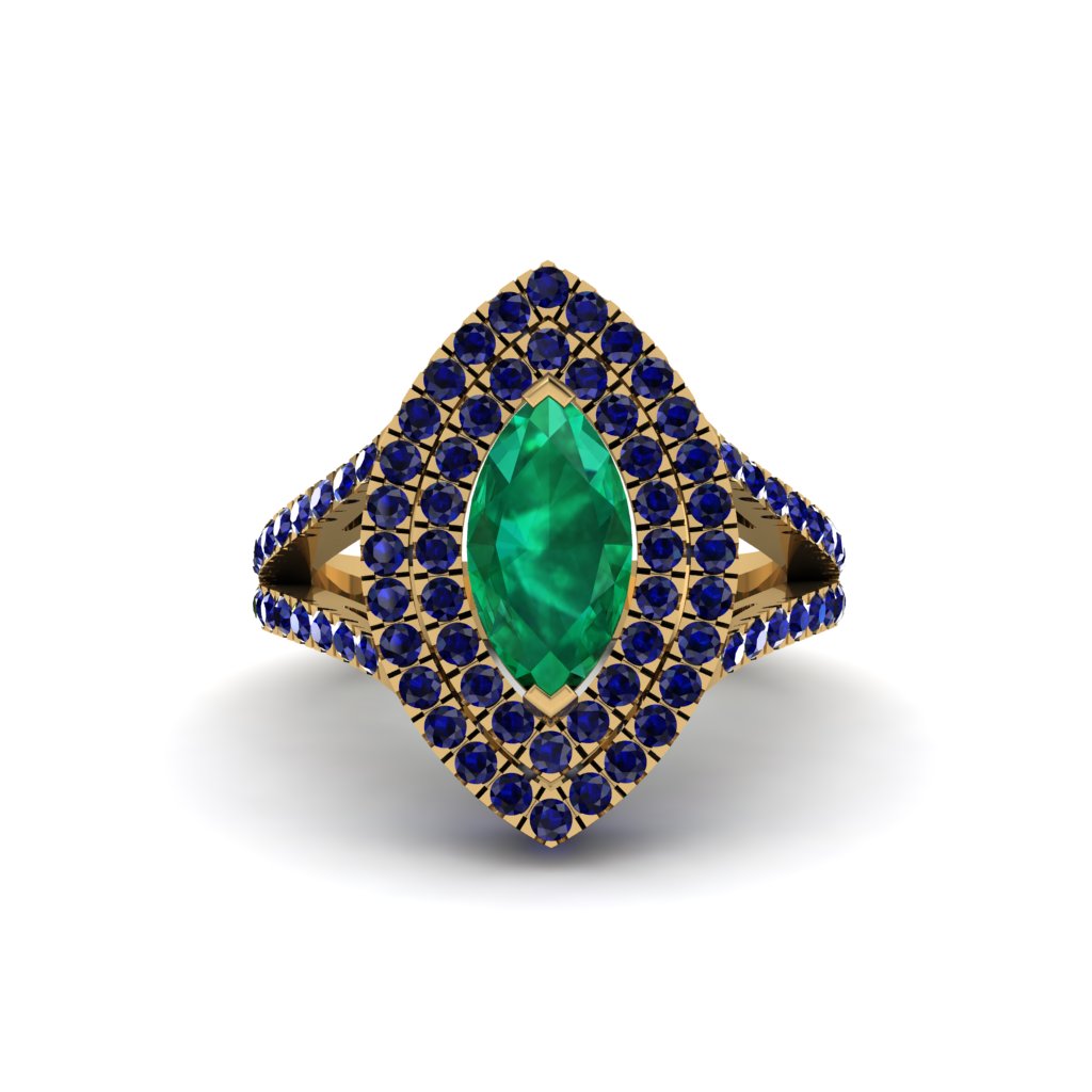 Marquise Emerald Double Halo Engagement Ring - Avah No. 64