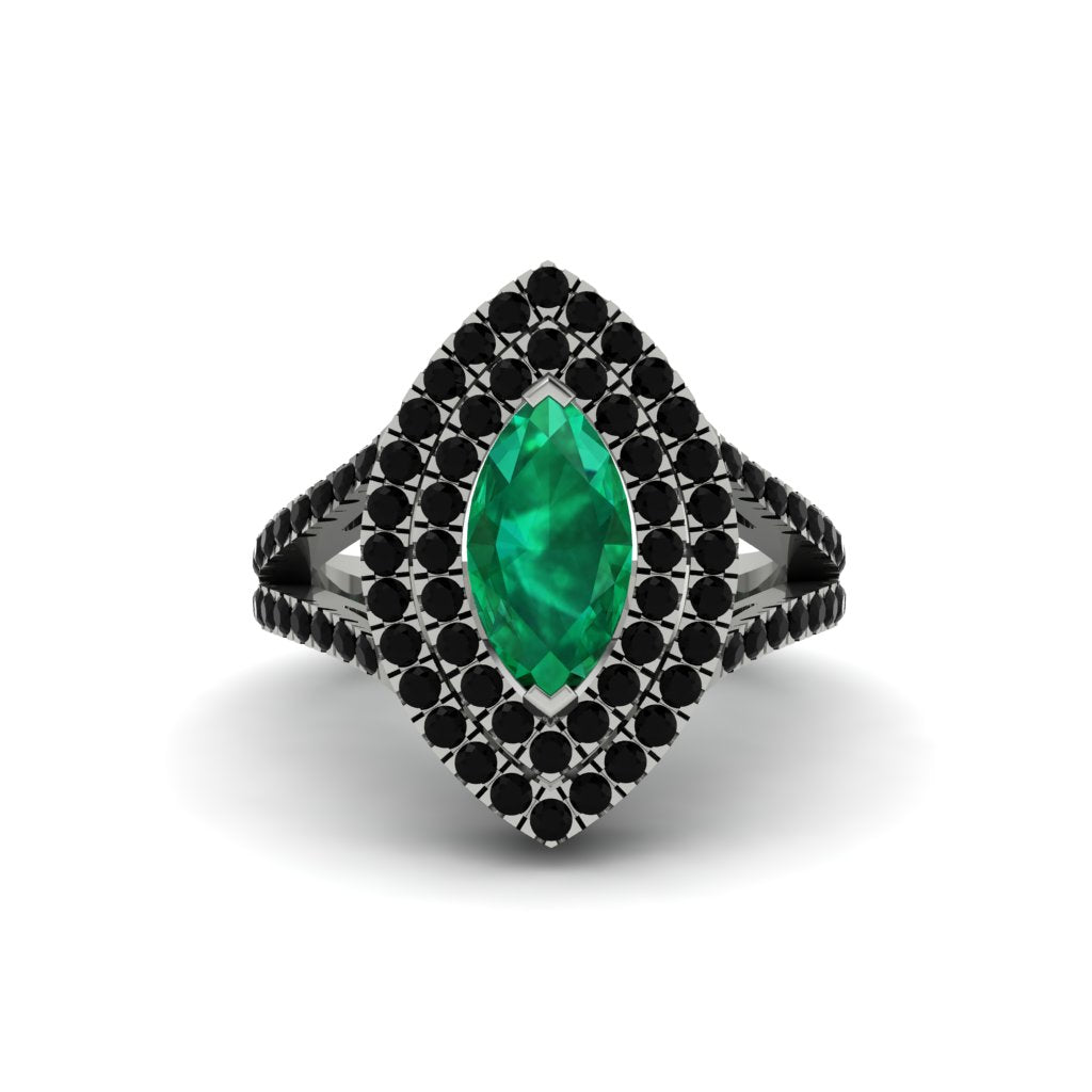 Marquise Emerald Double Halo Engagement Ring - Avah No. 36